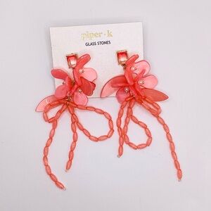 Piper K Coral Floral Earrings with Glass Beads